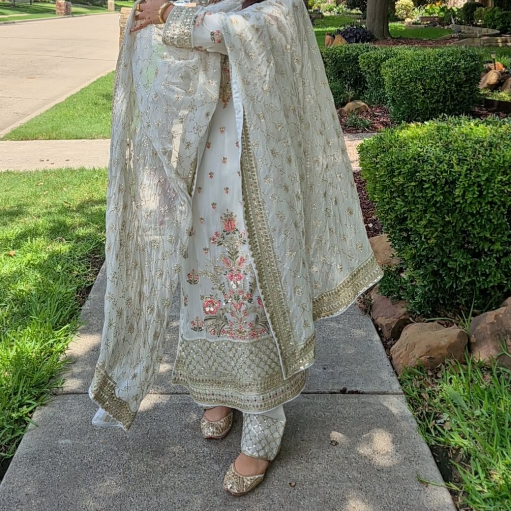 Elegant White And Gold Embroidered Dress